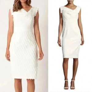 NWT Black Halo Eve Jackie O Anniversary Infinite Bias Fringe White Midi Dress